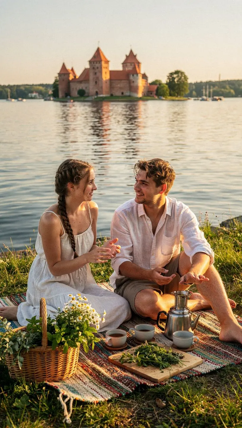 Natūralios žolelių arbatos puodelis ant medinio stalo šalia šviežių žolelių.